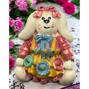 Easter Bunny Refrigerator Magnet Vintage White Rabbit Country Folk Dress Spring